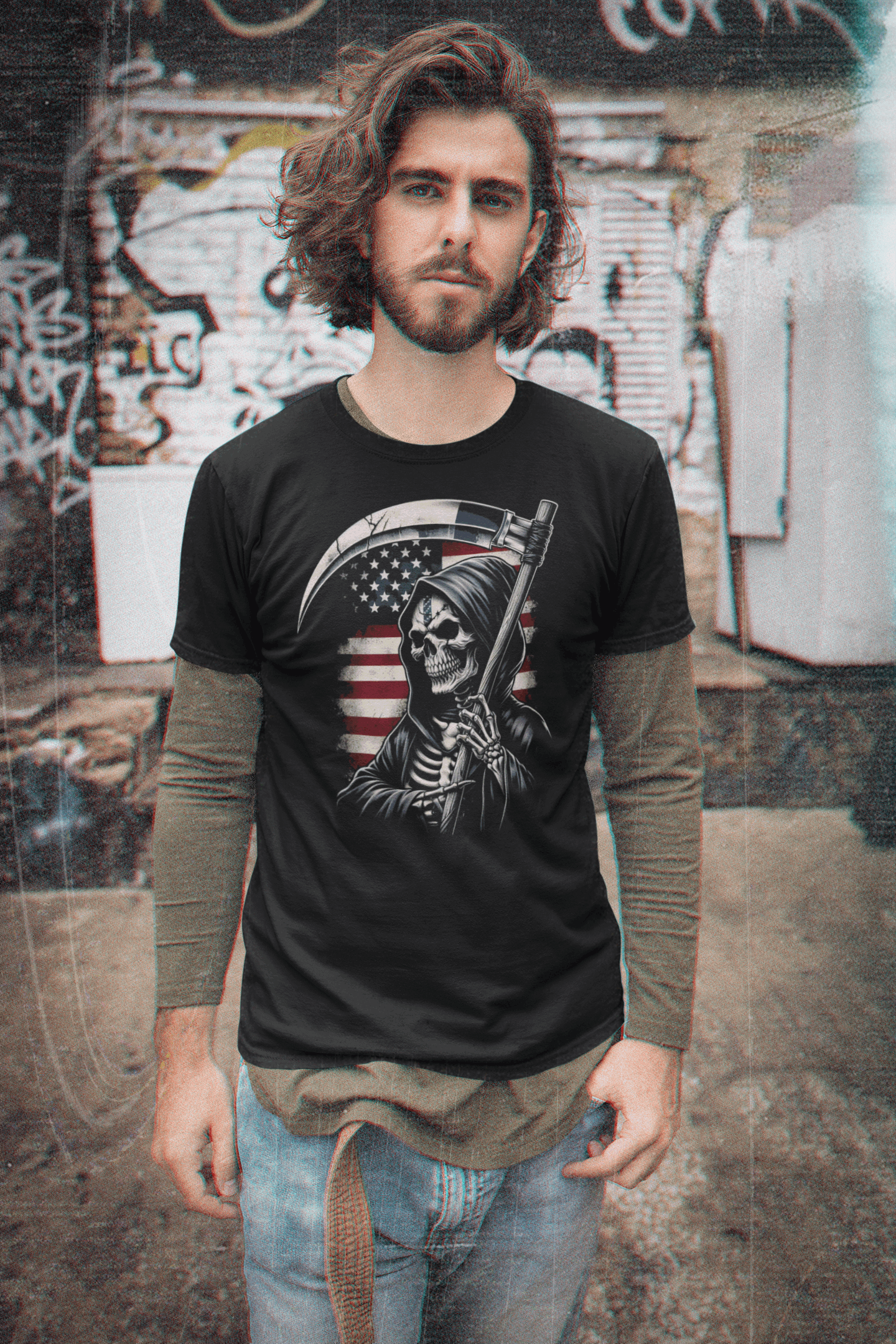 "American Grim Reaper" Unisex Full Color Graphic Tee | by AmericaShirt™