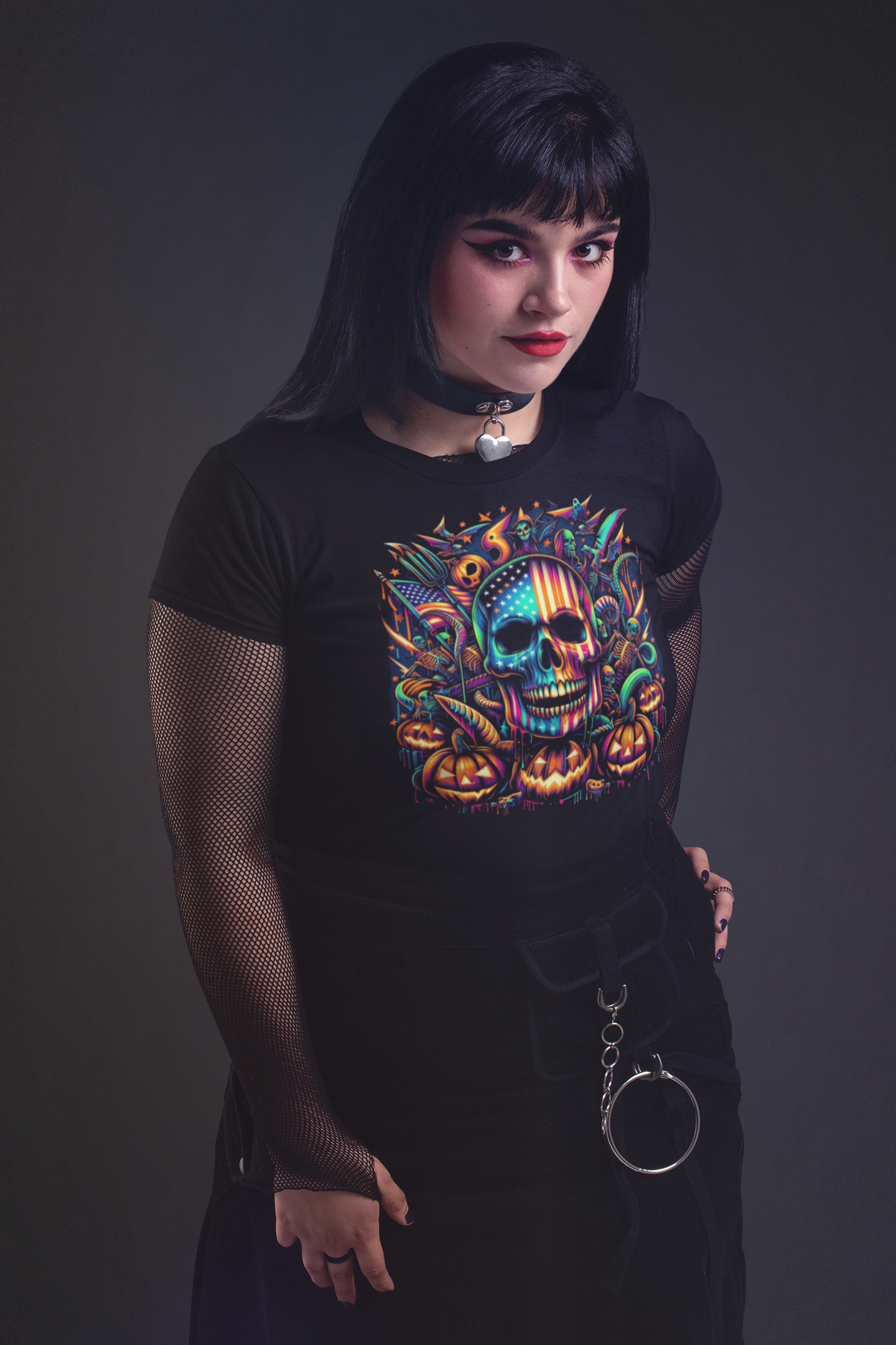 "American Skull Halloween Time" Unisex Full Color Graphic Tee | by AmericaShirt™