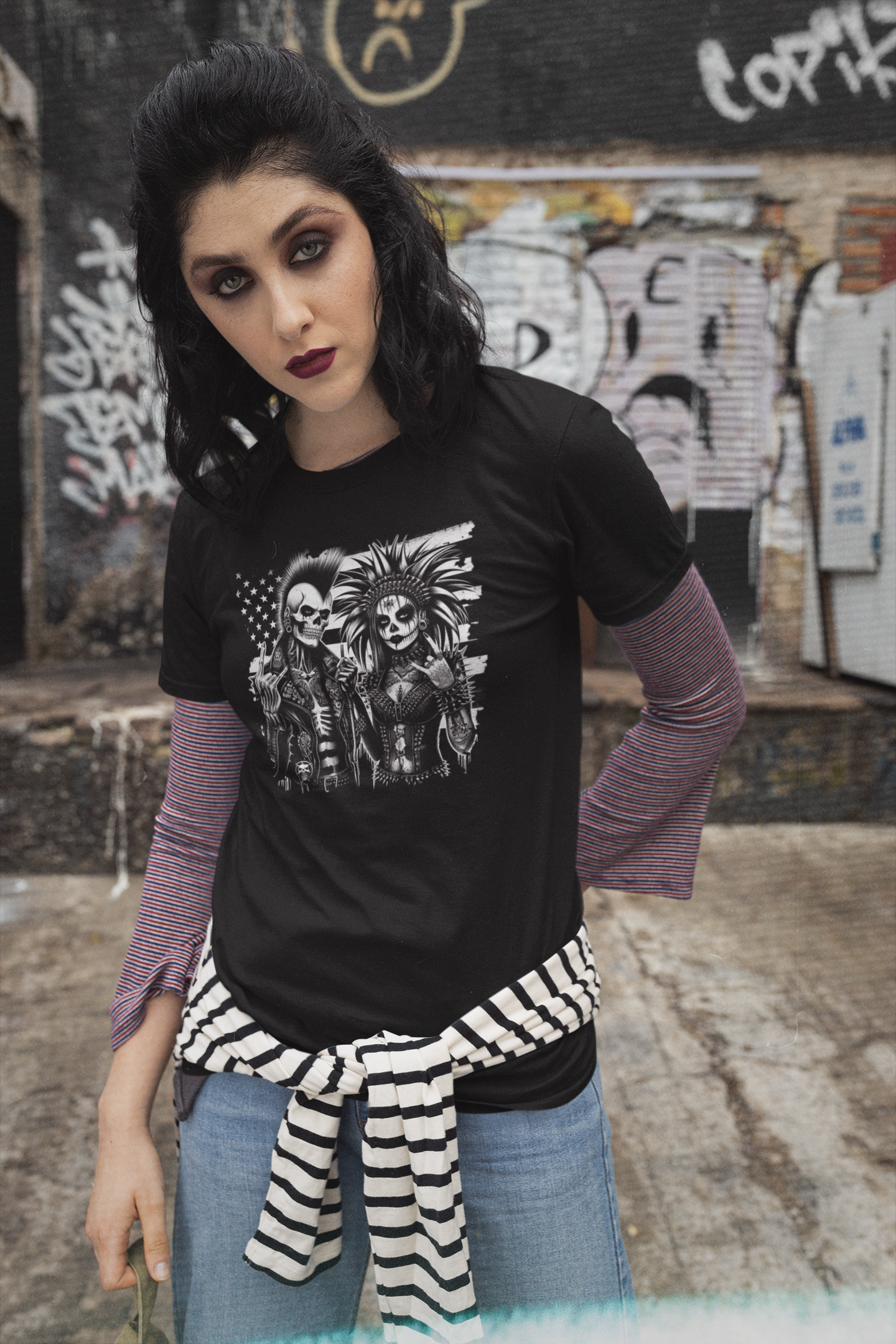 "Punk Rock America" Unisex Black & White Graphic Tee | by AmericaShirt™