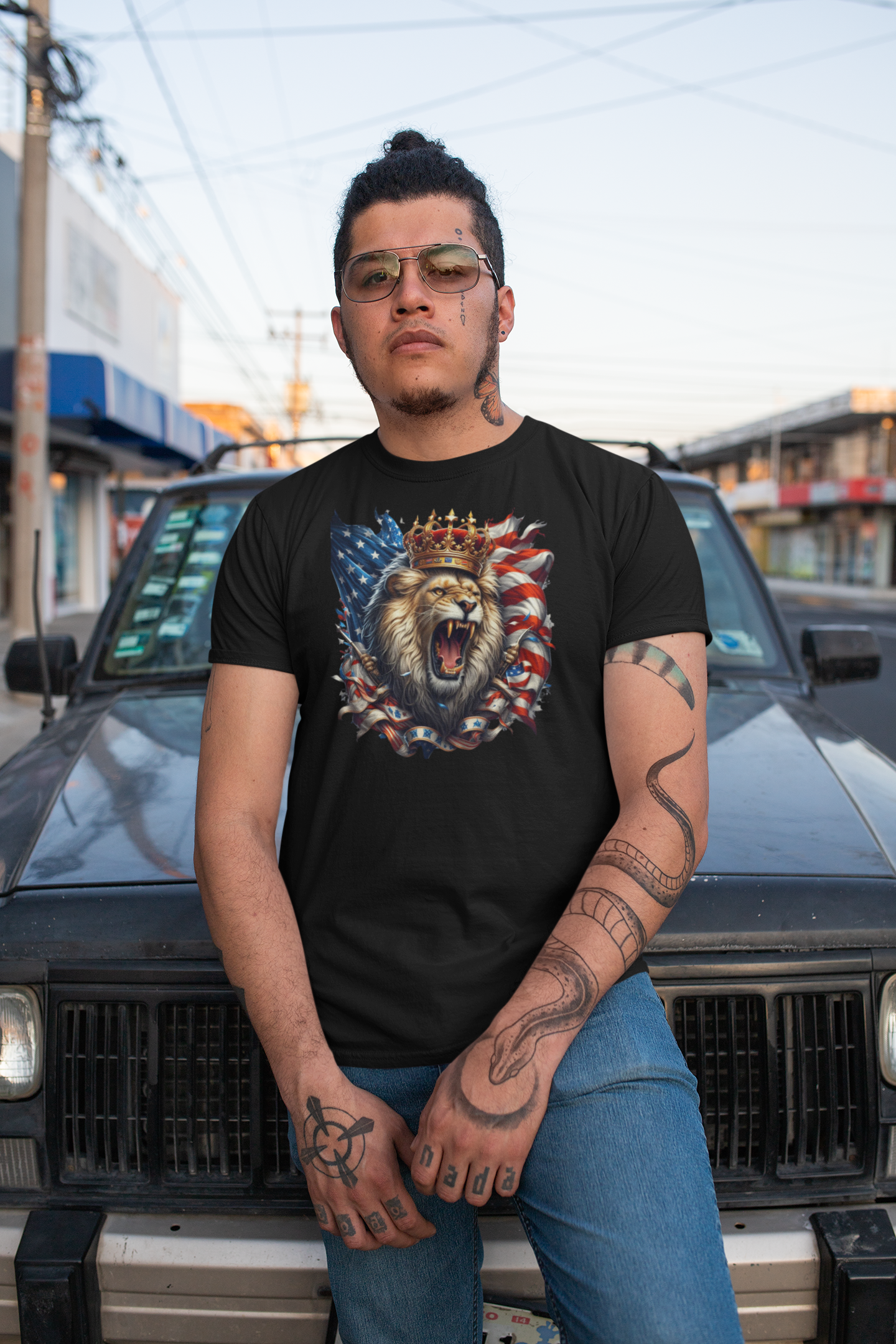 "King Lion Roaring America" Unisex Full Color Graphic Tee | by AmericaShirt™