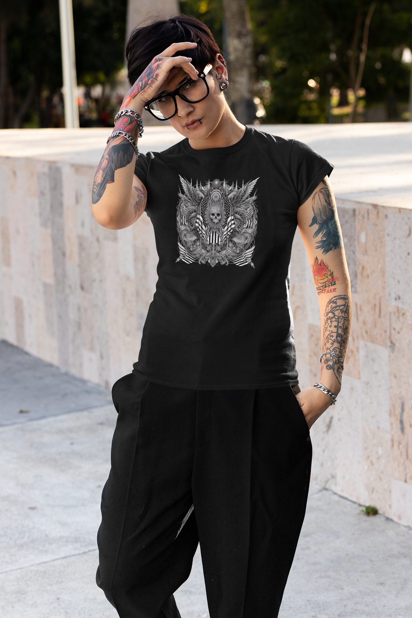 "Gothic America Insignia" Unisex Black & White Graphic Tee | by AmericaShirt™