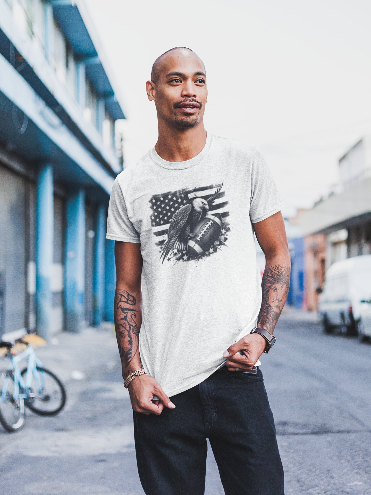 "Freedom And Football" Unisex Black & White Graphic Tee | by AmericaShirt™