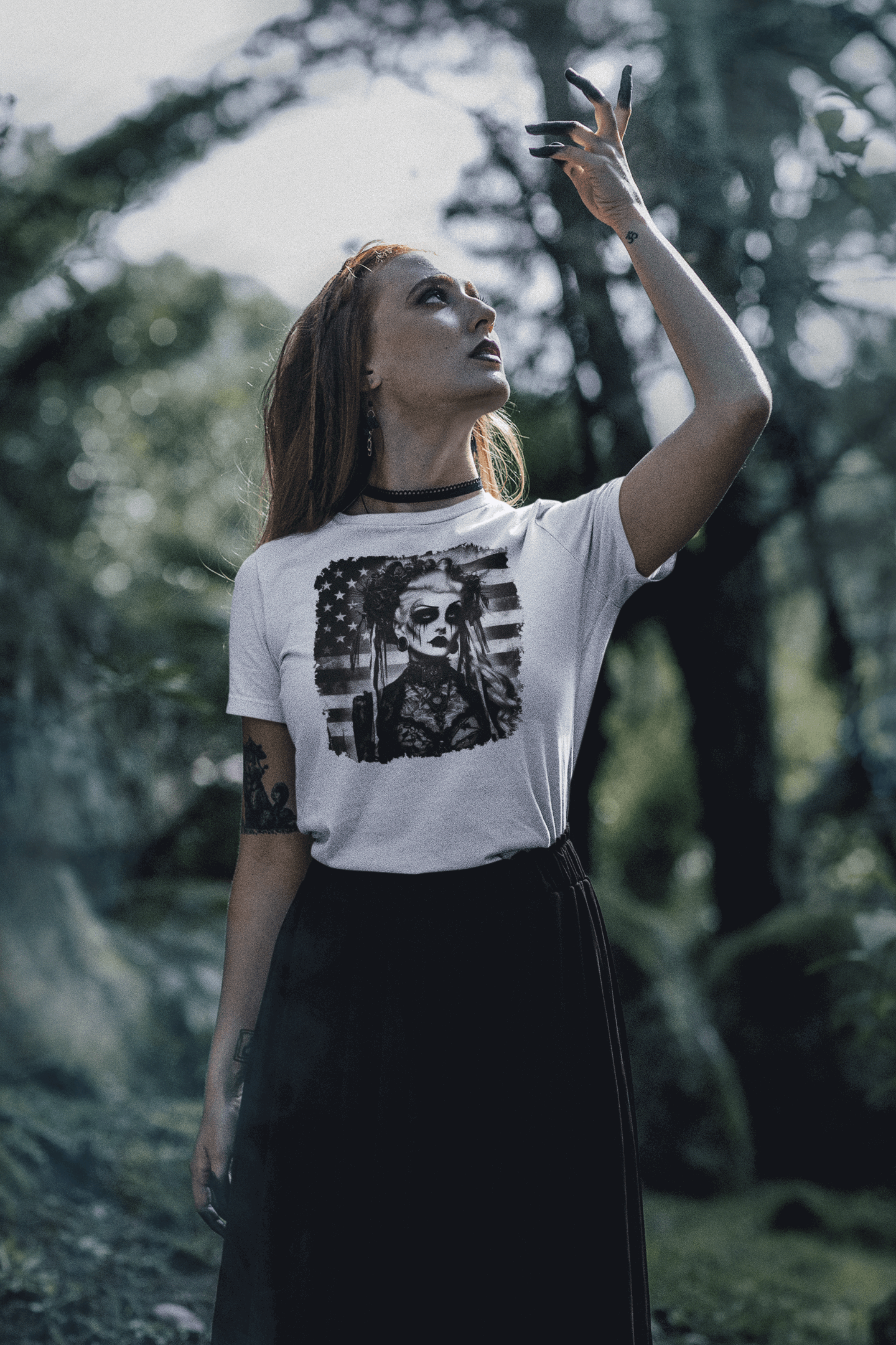 "American Goth Girl" Unisex Black & White Graphic Tee | by AmericaShirt™