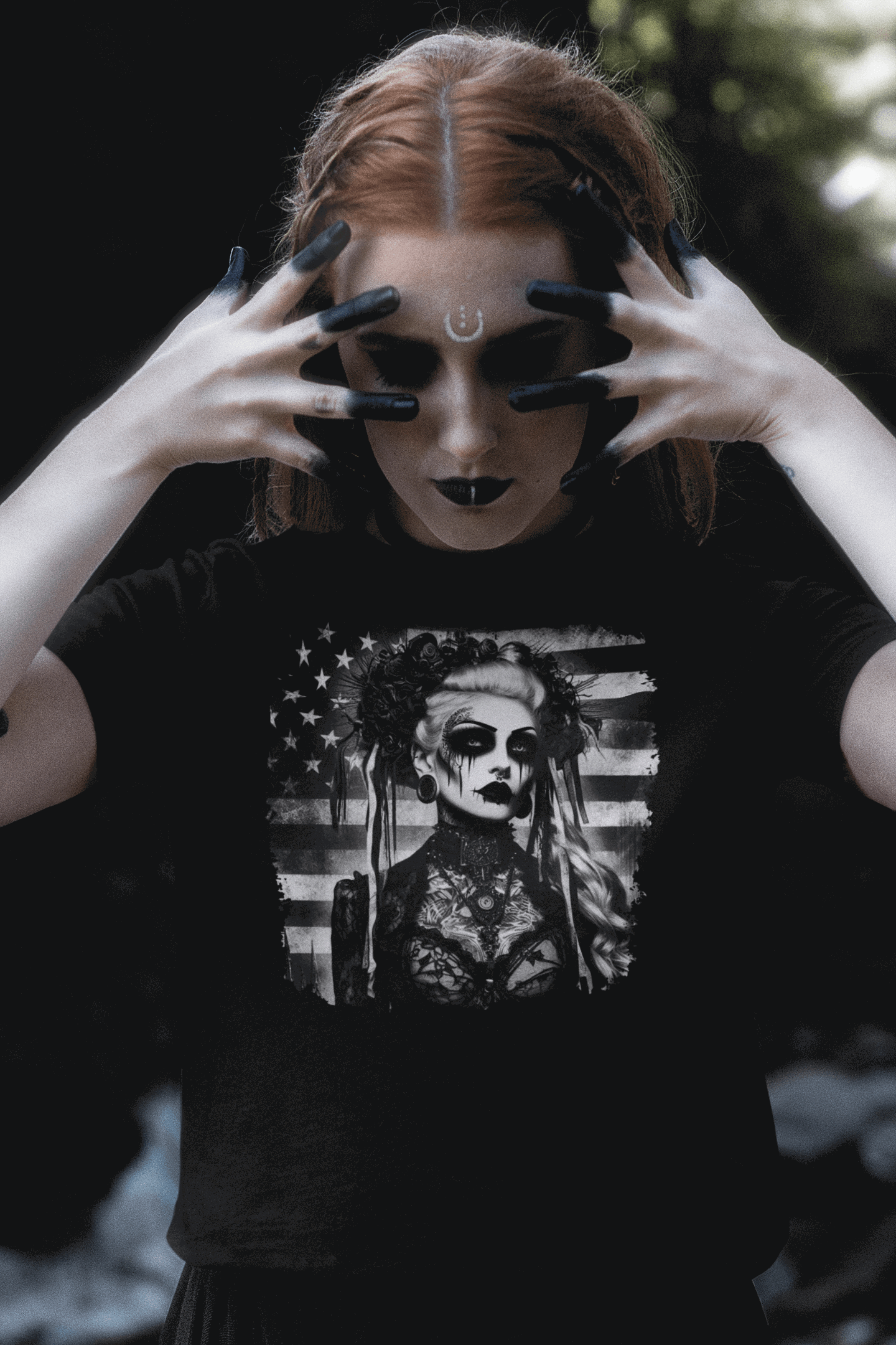 "American Goth Girl" Unisex Black & White Graphic Tee | by AmericaShirt™